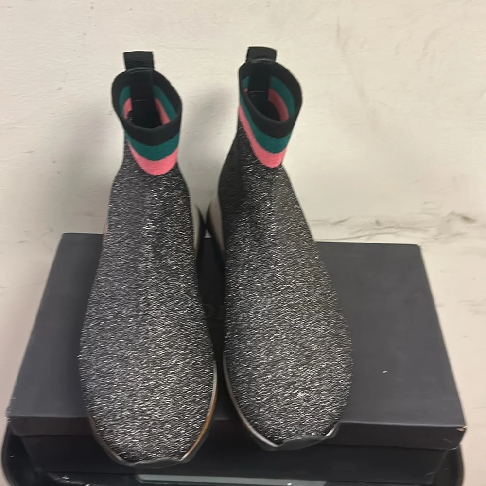 Loeffler Randall Seal Black‎ Glitter Pull on Sock Boots Booties